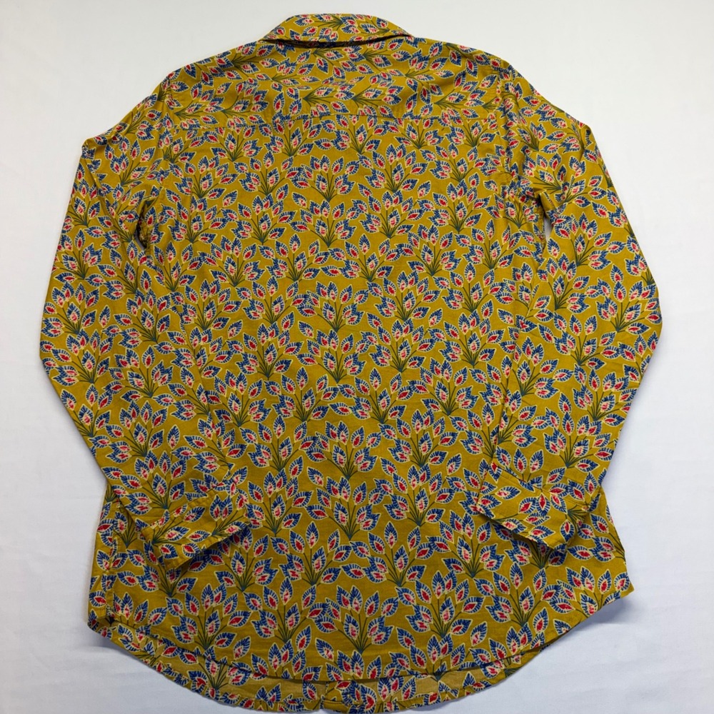 J McLaughlin XS Mustard Floral Print Cotton Shirt Preppy Palm Beach Coastal - Picture 4 of 9